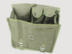 Open view of Polish Army canvas shoulder bag revealing multiple internal compartments, metal studs, and durable construction.