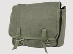 Unissued Polish Army canvas shoulder bag in olive green featuring dual buckle closures and heavy-duty fabric.