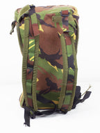 Rear view of a single Dutch Woodland camo side pocket featuring the bespoke shoulder strap setup for standalone use.