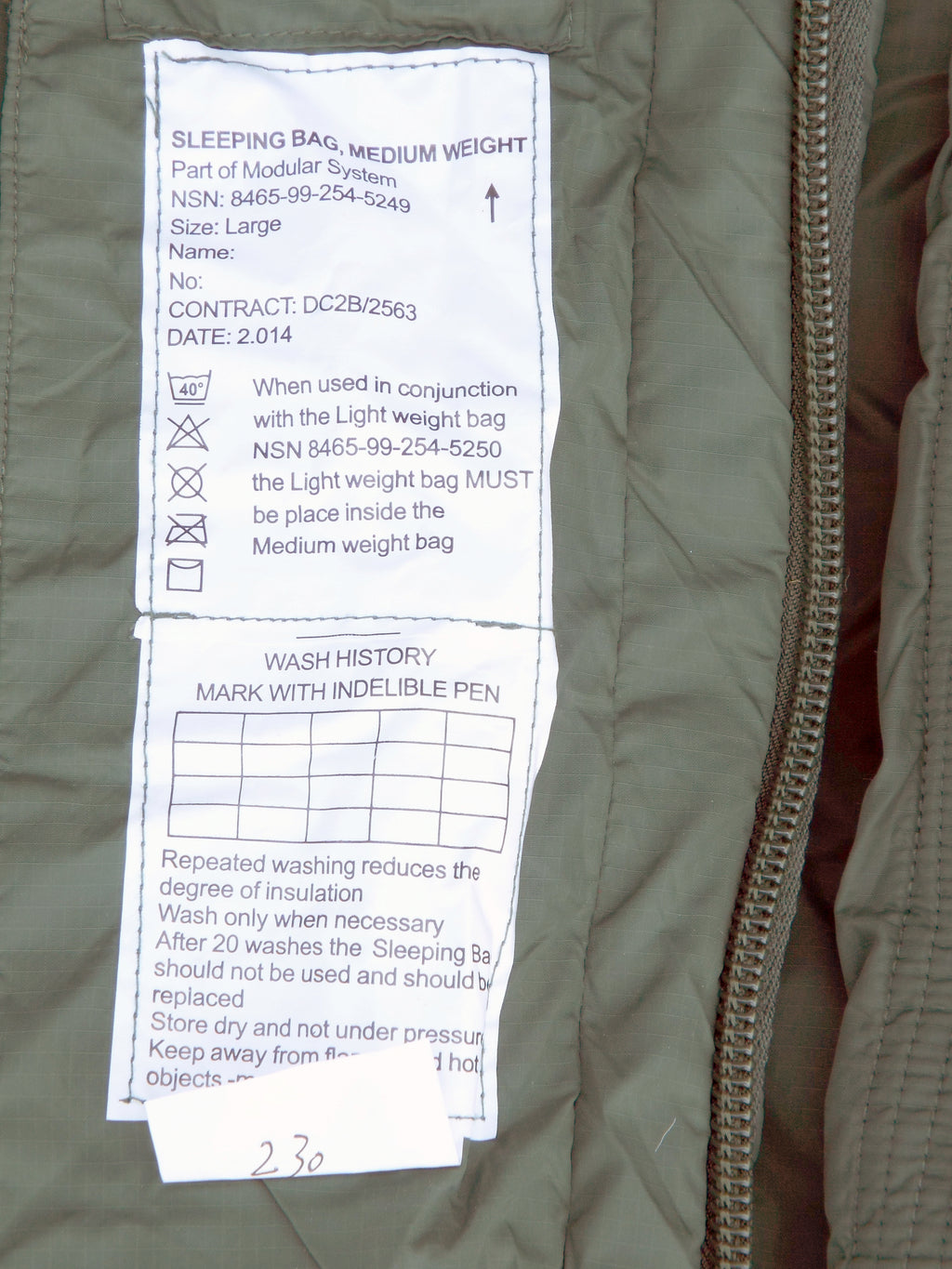 British / Dutch Modular Military Sleeping Bag - current issue - Medium Weight Component - Grade 1