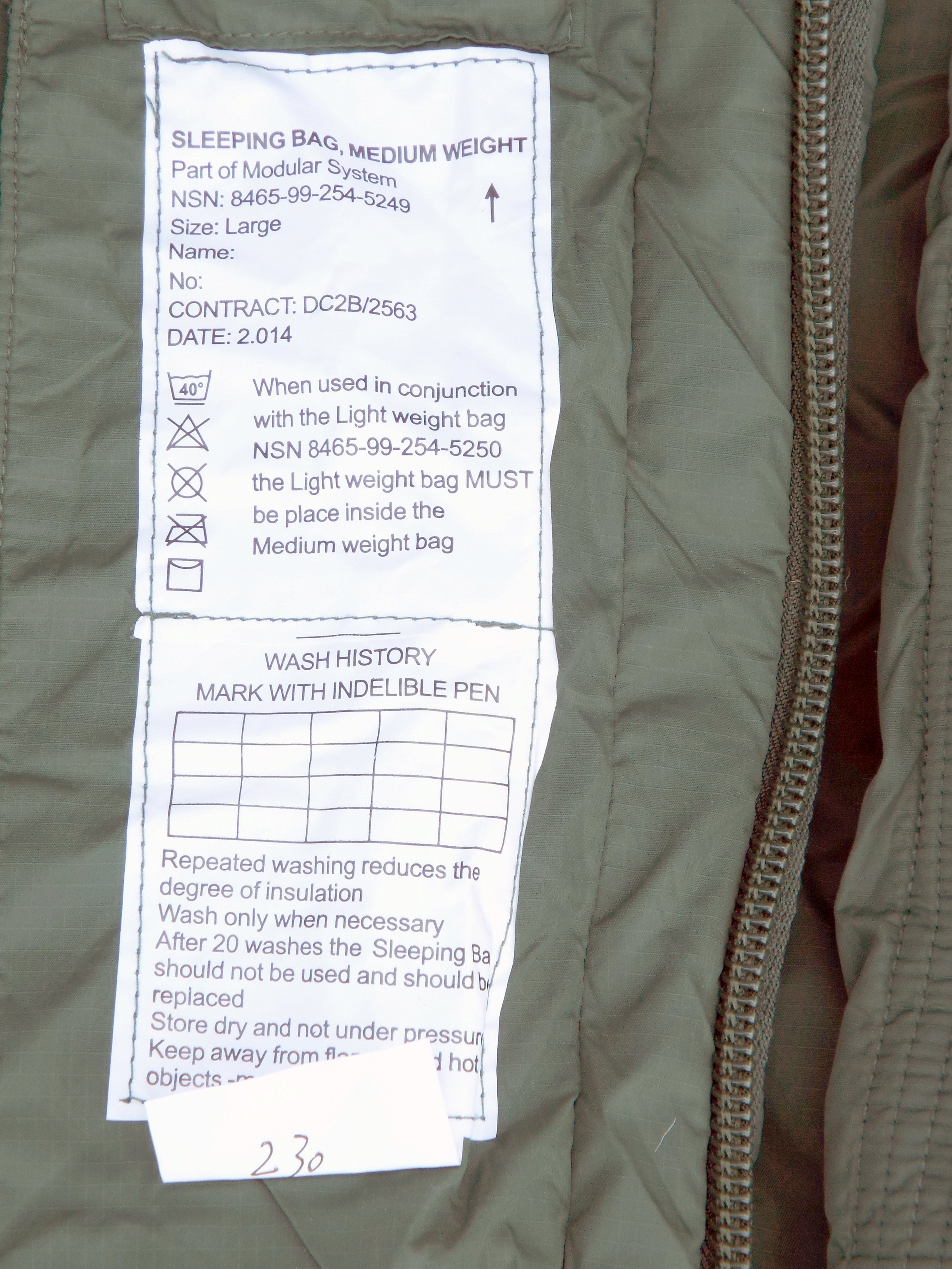 British / Dutch Modular Military Sleeping Bag - current issue - Medium Weight Component - Grade 1
