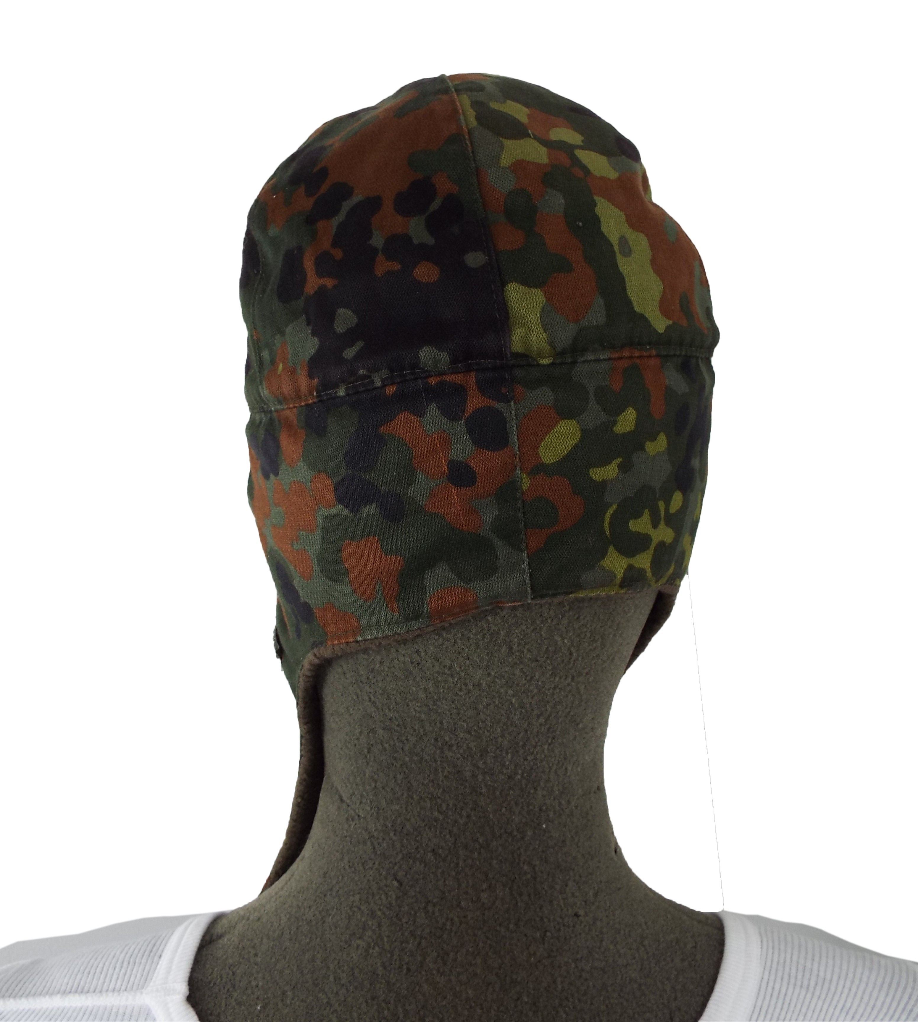 Rear view of a Grade 1 German Army Flecktarn camo hat displaying the iconic five-color camouflage pattern.