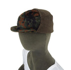 Side profile of a Grade 1 German Army Flecktarn winter hat featuring brown thermal fleece lining.