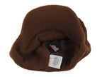 Inside view of a brown ribbed Radar beanie, displaying the Red Wing Shoes brand label and a size information tag.