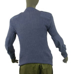 Rear view of the British military surplus crew neck jumper showing the rib-knit construction and reinforced elbow patches for added durability.