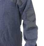 Detail view of the sleeve utility pocket on the British RAF jumper with slotted compartments for tactical field tools.