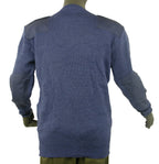 Back view of the British military surplus RAF jumper displaying reinforced elbow patches and a ribbed hem for a secure fit.